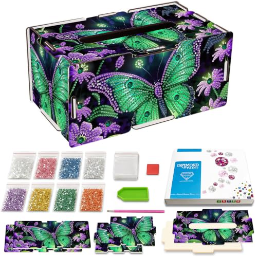 LSQFS DIY Diamond Painting Tissue Box Kit,Handmade Gift for Adults - color: Green Butterfly