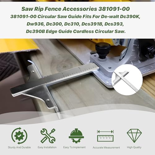 Circular Saw Guide 381091-00 Replacement Part Fits De-Walt Circular Saws DC390K, DW936, DC300, DC310, DCS391B, DCS393, DC390B Cordless Circular Saws Edge Guide.