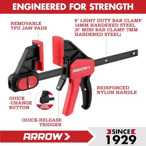 ARROW 6-Piece Mini Light-Duty 6"(2) & 6" Medium Duty (4) Bar Clamps Set - size: mini 6"(2) & 6"(4)