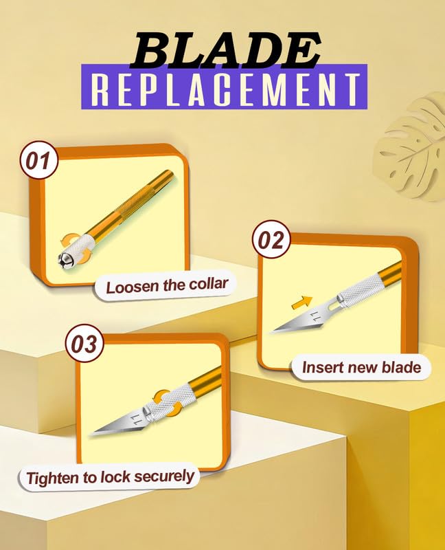 DIYSELF Craft Knife Set with 20#11 Exacto Knife Blades, 6" Metal Ruler - color: Gold-20pcs