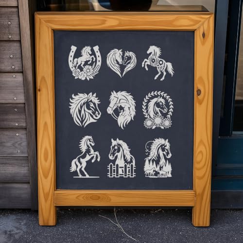 2 Sheets Horse Silkscreen Stencil, Horse Head Drawing Stencils Templates Reusable Self-Adhesive Silk Screen for Painting on Wall Wood T-Shirt Fabric Home Craft Decor - style: Horse