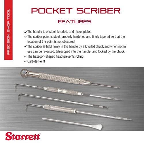 Starrett Carbide Point Pocket Scriber, 2-7/8" Length, 3/8" Handle Diameter - size: 2-7/8" x 3/8"