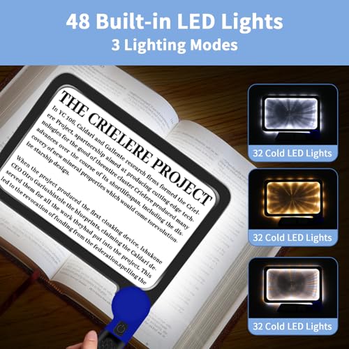 5X Magnifying Glass with Light, Full Page Magnifier for Reading, 48 LEDs - color: Blue 5x