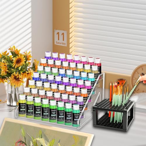 2 Pack 7-Layer Clear Acrylic Paint Holder Storage & Brush Holder Organizer