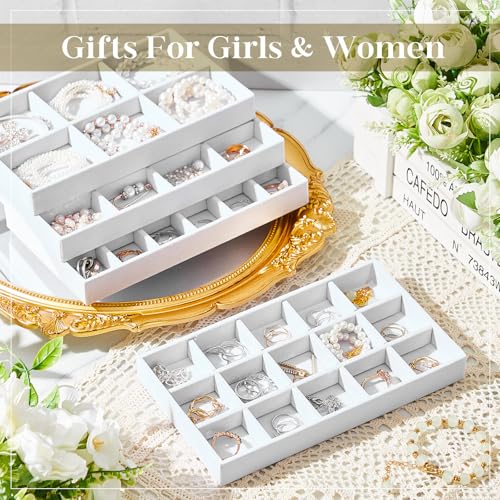 Junkin 12 Pcs Velvet Jewelry Organizer Tray, Stackable Storage - color: White
