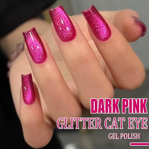 Nail Polish Cat Eye Gel Polish Crimson Summer Nail Lacquer in Vibrant Colors for DIY Nail Art 0.35 fl oz UV/LED Gel with Magnet Stick (Dark Pink, 10ML/0.35 Fl Oz) - color: Dark Pink