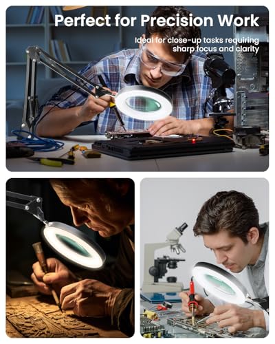 UBeesize 10X Magnifying Glass with Ring Light and Clamp for Desk