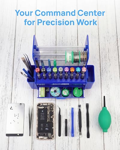 Multifunctional Repair Tool Organizer - ABS Storage Rack with DrawerScrewdriver Slots & Side Compartments for Electronics, RC Hobby & Workbench Organization-Blue
