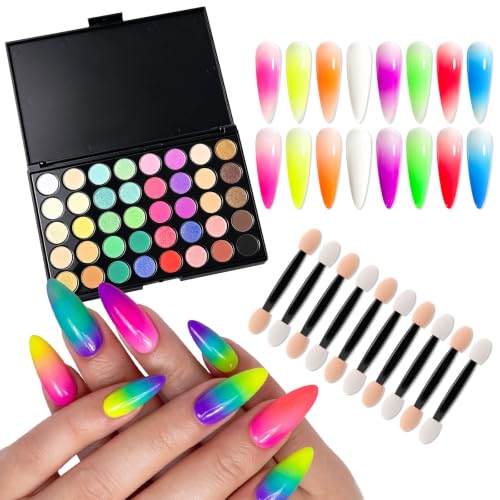 Ownest 40 Colors Pigment Nail Powder with Brushes - color: 40 colors