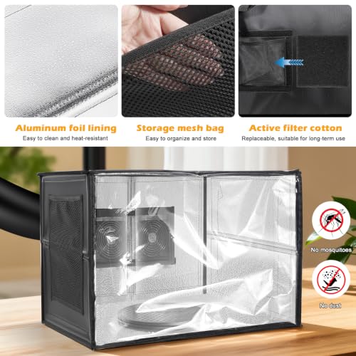 Airbrush Spray Booth Portabe - with LED Lights Turntable & Dual Exhaust Fans – Foldable Airbrush Paint Booth for Makeup, Art Painting, Model 16.8 in Black - size: 16.8in