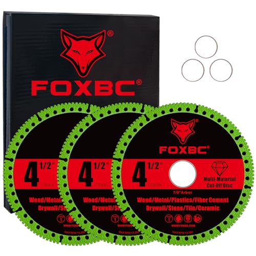 FOXBC 4-1/2 Inch Indestructible Multi-Material Cut Off Disc for Angle Grinders, 7/8" Arbor - 3 Pack