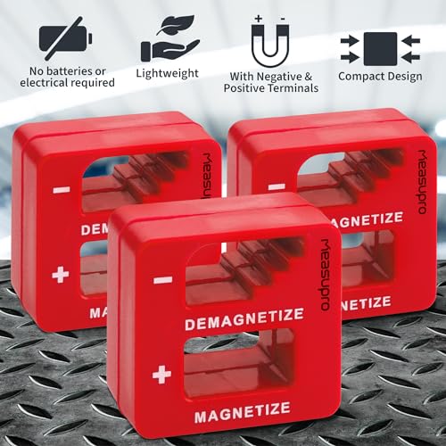 Magnetizer Ring & Demagnetizer for Screwdriver Bits, Red, 3 Pack - color: Red