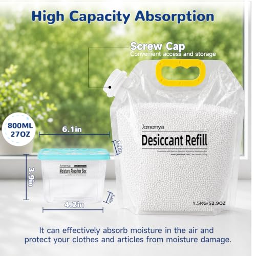 Refillable Moisture Absorber, 6 Pcs and 52 oz Refill Beads, Fragrance Free - size: Square 800ml Box 6 Pack