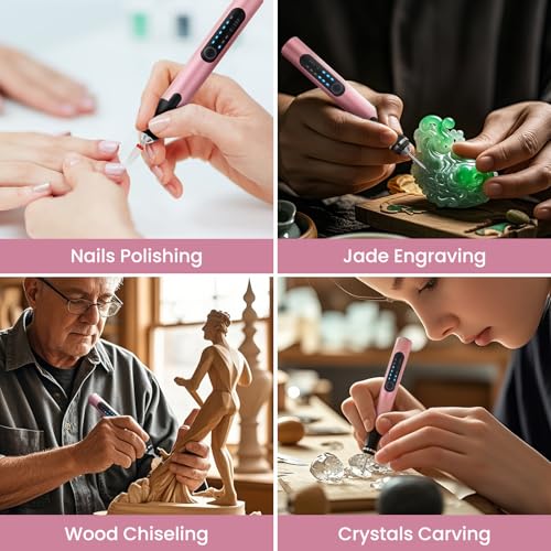 Electric Engraving Pen with 37 Bits for Wood Glass Stone Carving (Rose Red) - color: Rose Red