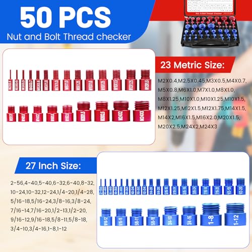 50PCS Thread Checker Kit – SAE & Metric Bolt Thread Checker