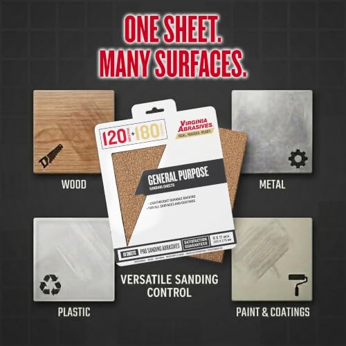 Sandpaper Sheets General Purpose Combo Pack, 9x11, 120/180 Grit, 10 Pack - style: Fine