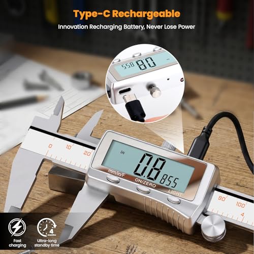 HARDELL Digital Caliper 12 Inch, Rechargeable All Metal W/Backlight Screen - size: 12 Inch