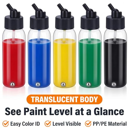 10 Pack 30ml Airbrush Bottles, Siphon Feed Plastic Jars with Lids