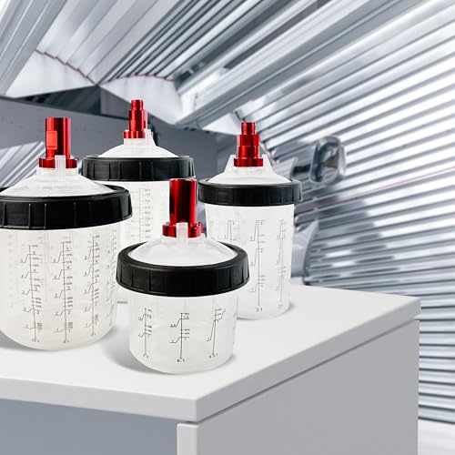ENDOZER Disposable Paint Cup 50 Pack 13.5 Ounce(400ML) Mixing Cups for Automotive Spray Gun with 50 Liners and Lids System, 1 Hard Cup with Retainer Ring, 20 Plugs, 2 Adapters for Paint Gun - color: Dis-400ml-50pcs