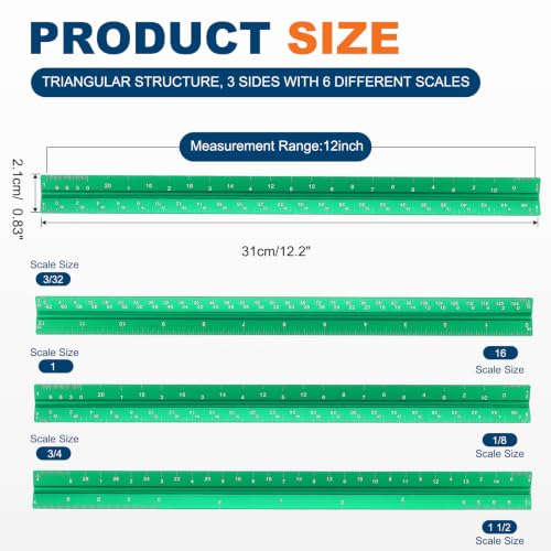 HARFINGTON Architectural Scale Ruler, 12" Standard Aluminum Alloy Green - color: Green, size: 12 Inch