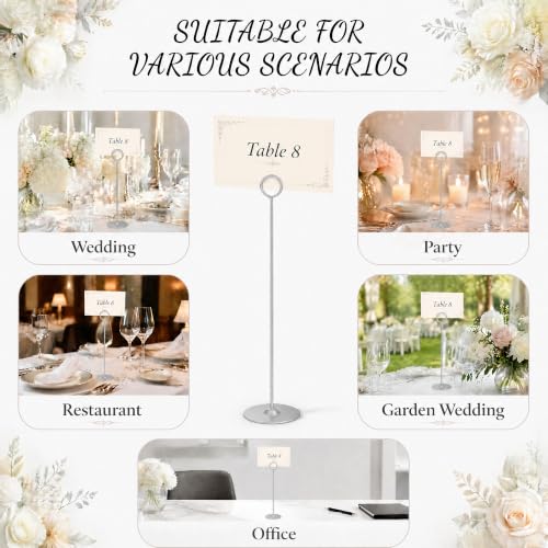 12 Inch Matte Silver Steel Place Card Holder,16 Pack Table Number Holder - color: Matte Silver Round 16PK