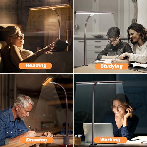 Airlonv LED Desk Lamp with Clamp, 17" Stepless Dimming Light, Brown - color: Brown, size: Standard