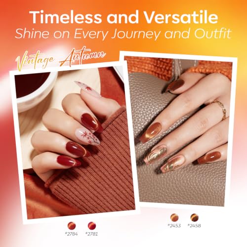 modelones Fall Cat Eye Gel Nail Polish, Brown Orange Red Yellow, Hema-Free - color: A A A1 Autumn Cat Eye Set