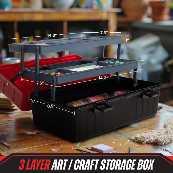 Stalwart 3-Tier Plastic Tool Box Organizer, Red, 15.94-Inch - color: Red/Black