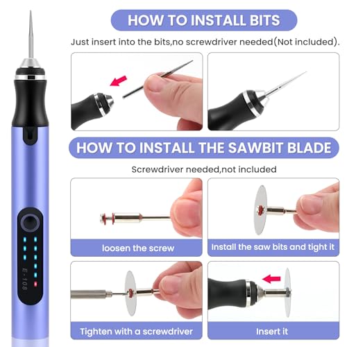 Electric Engraving Pen with 37 Bits for Wood Glass Stone Carving (Purple) - color: Purple