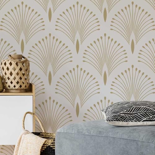 Golden Plumes Wall Stencil - Wall Stencils for Painting Large Pattern - Deco Wall Stencil - Large Wall Stencil (Small) - size: Small