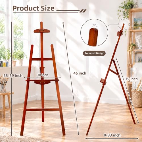 Adjustable Walnut Pine Wooden Painting Easel, Art Easel Stand - color: Walnut
