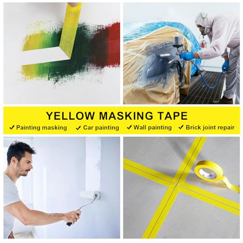 BOMEI PACK Yellow Painters Tape 1 Inch Bulk - Paint Tape 3 Rolls x 1 Inch x 60 Yards - Painter's Tape Yellow Masking Tape for Walls Painting, DIY Crafting, and School Project, Total 180 Yards - color: Yellow