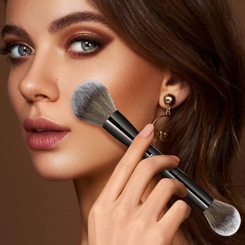 MAANGE Foundation Makeup Brushes, 2Pcs Double Ended Makeup Brush for Blending Liquid Powder Concealer Cream Blush Buffe (Brown) - color: Brown-2pcs