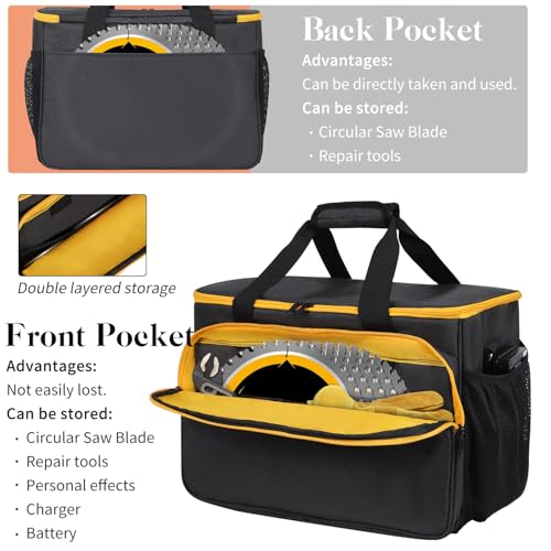 Carry Bag Compatible with DEWALT 20V MAX Circular Saw DCS391B/DCS565B/DCS574B/DCS570B/DCS573B Portable Storage Bag for Skil 5280-01 15 Amp 7-1/4 Inch Circular Saw,with Pockets(Case Only)