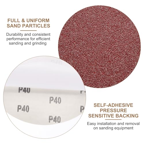 uxcell 5pcs 8-Inch PSA Sanding Discs, 40 Grits Aluminum Oxide Self Adhesive Stick Back Sandpapers, No-Hole Round Wet/Dry Sander Papers, Sand Auto Car Paint, Wood, Metal - size: 40 Grit