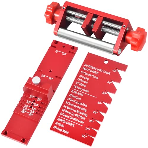 Precision Chisel Sharpening Jig & Guide, with Angle Fixture & Gauge (10-45) Sharpener for Wood Chisels and Plane Blades up to 2.8" Width