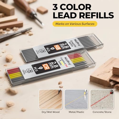 Nicpro Carpenter Pencil with Sharpener & Holster, Construction Pencil -Red - color: Black with Red