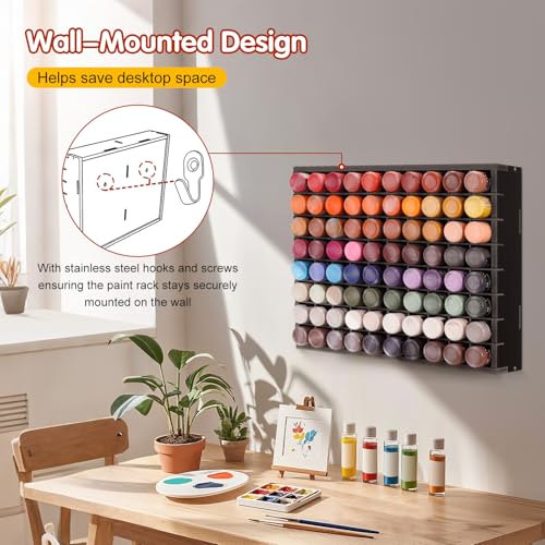 Krafetto 80-Grid Paint Organizer for 2 Oz Bottles, Wall Mount, Black - color: 1pc black paint rack