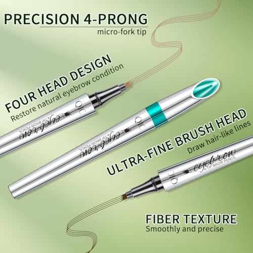 QIC Microblading Eyebrow Pen, 4 Tip Waterproof Brow Pencil for Hair Strokes - color: Dark Brown with Brush
