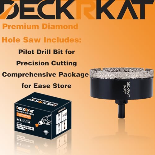 DECKRKAT 3-3/8"Diamond Hole-Saw Bits with Pilot Drill Bit - 3-3/8"Diamond Tipped Tile Hole Saws with Guiding Bit Accurate Drilling for Porcelain Tile Ceramic Pottery Granite Stone Glass Bottles 85mm - size: 3-3/8"