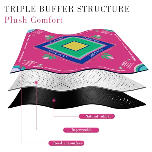 Magenta Mahjong Mat for Table 32.4" x 32.4", Lotus & Butterfly - color: Magenta