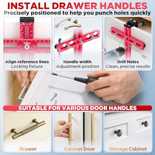 Cabinet Hardware Jig – Adjustable Drill Guide Template for Knobs & Handles Precision Hole Locator for DIY Cabinet Installation Fits 2.5" to 7.5" Spacing - size: Large