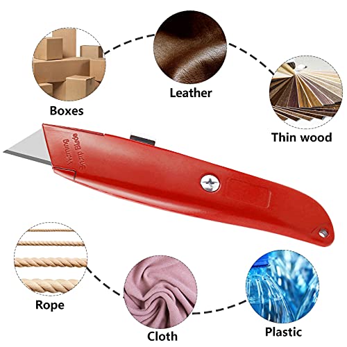 DIYSELF 2Pack Utility Knife Box Cutter Retractable Razor Blade Heavy Duty Box Cutters Knife PVC Pipe Cutter (Red) - color: Red, size: 4 Pack
