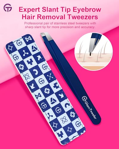 Expert Slant Tweezer - GlamTweeler Stainless Steel Tweezers for Men & Women - color: Navy Blue