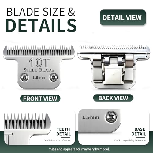 10T Clipper Blade 1.5mm Compatible with Oster Classic 76, Silver, 2 Pack - size: Size 10T-2