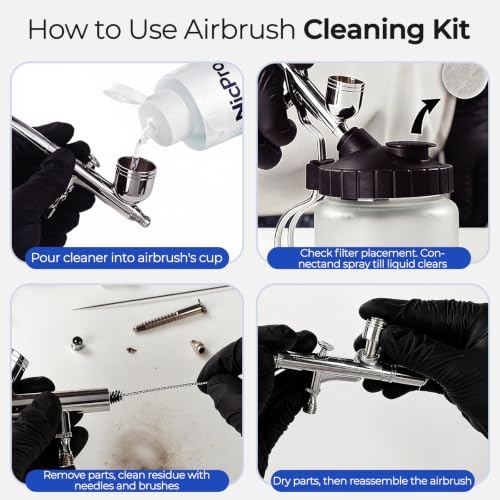 Nicpro Airbrush Cleaning Kit, 4 x 4 fl oz / 120 ml Airbrush Cleaner - size: 16 fl oz