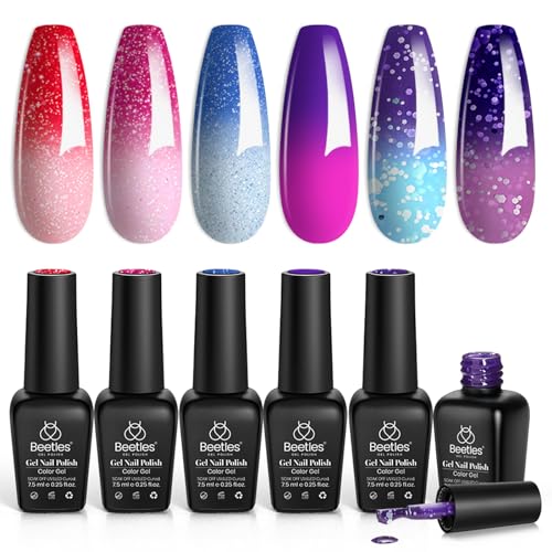 Beetles Color Changing Gel Nail Polish Set 6 Colors Reflective Glitter UV - color: 0-0-Electic Party