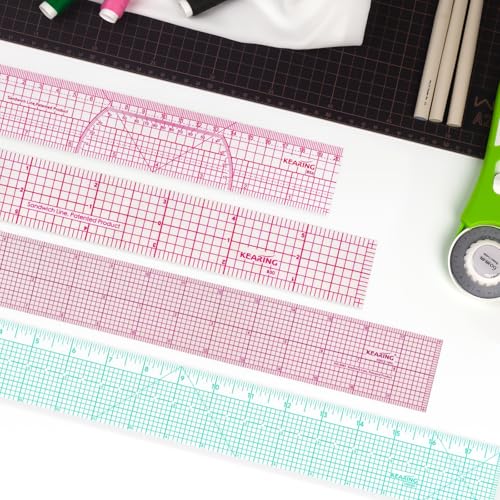 KEARING 2"x12" Clear Sewing Graph Ruler - PVC Plastic Pattern Grading Ruler - style: B70(12")