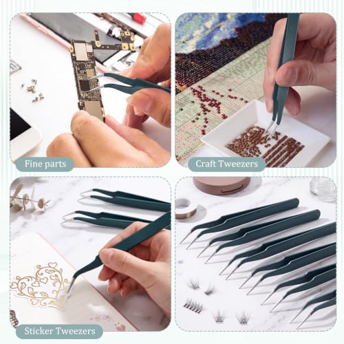 Honoson 9 Pcs Craft Tweezers for DIY Craft Stickers,Sand Green - color: Sand Green