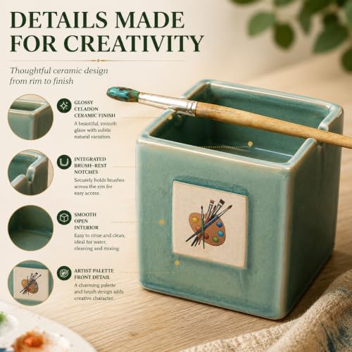 GUTE Painters Artist Cup, Paint Brush Holder & Cleaner 3.5" H 3" W - Gift Paint Mixing Cup, Elegant (Green) - style: Green Cup